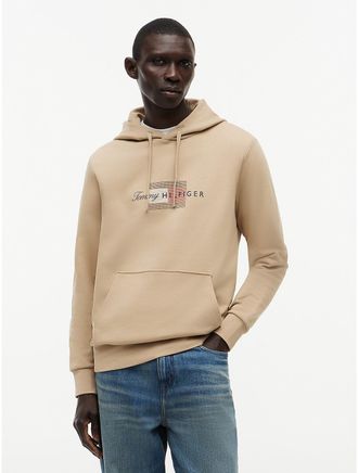 Tommy Hilfiger Mens Script Flag Logo Hoodie - Beige - XL