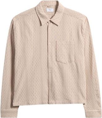 Percival Leland Stripe Boxy Button-Up Shirt in Ecru at Nordstrom, Size Xx-Large