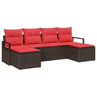 vidaXL Juego De Sof&aacute; 6 Pcs Marr&oacute;n Rat&aacute;n Sint&eacute;tico Vidaxl