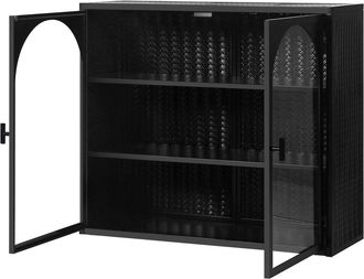 STILVORA Armario De Pared Con 2 Puertas De Cristal Y 3 Estantes Desmontables, Patr&oacute;n Trenzado, Estilo Moderno, En Metal, 60&times;23&times;70 Cm, Negro