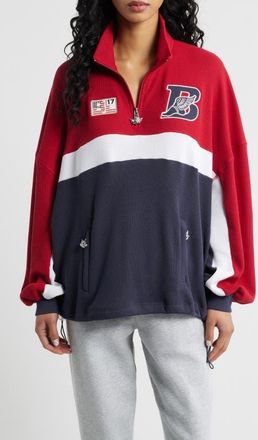 Boys Lie Off Duty A1 Alex Waffle Knit Half Zip Sweatshirt in Red/White/Blue at Nordstrom, Size X-Small