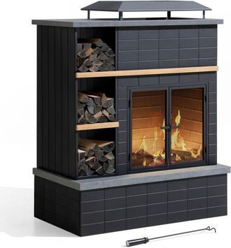 Sunjoy Direct Chimenea de leña de acero ETNA - 106 cm x 132 cm, color negro