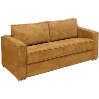 Vente-Unique Vente-unique - Divano letto 4 posti a ribalta Letto con doghe larghe 160 cm Materasso 18 cm in Velluto coste Giallo senape - loreto