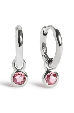 Monica Vinader Birthstone Huggie Hoop Earrings in Sterling Silver/pink at Nordstrom