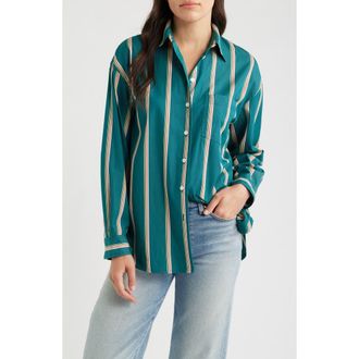 Madewell The Easy Poplin Button-Up Shirt in Deep Lagoon Stripe at Nordstrom, Size Xx-Small