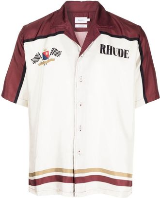 Rhude graphic-print silk polo shirt - men - Silk - S - Brown