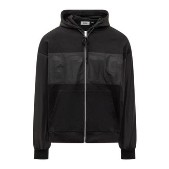 GCDS Zip-throughs, male, Black, Size: L Logo Zip-Up Hoodie