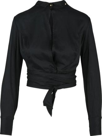 Elisabetta Franchi Black Lycra Elastane Cropped Shirt with Sash