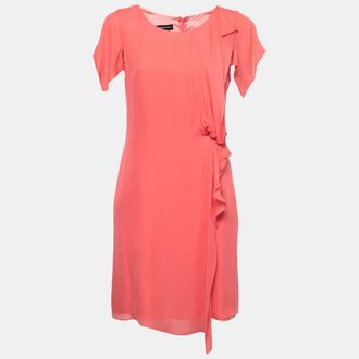 Emporio Armani Salmon Pink Silk Draped Detail Midi Dress