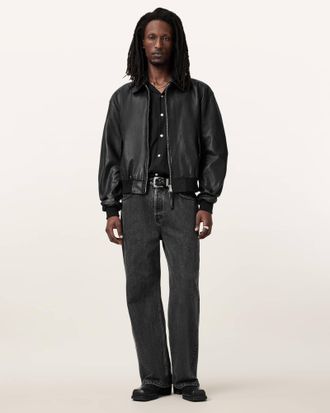 AllSaints Sheep Leather Marco Oversized Leather Bomber Jacket, Size: L