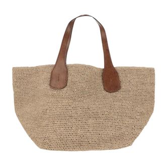 Ibeliv Handbags, female, Beige, Size: ONE SIZE Handmade Straw Bag with Leather Details