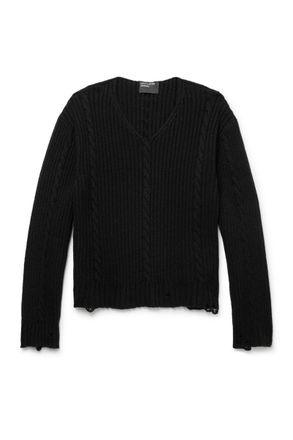 Enfants Riches Deprimes Distressed Ribbed Cable-Knit Cashmere Sweater
