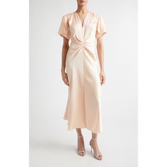 Victoria Beckham Eve Ruched Satin Trumpet Dress in Blossom at Nordstrom, Size 6 Us