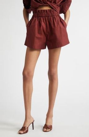 A.L.C. Nate Paperbag Waist Cotton Shorts in Dark Bosco at Nordstrom Rack, Size X-Large