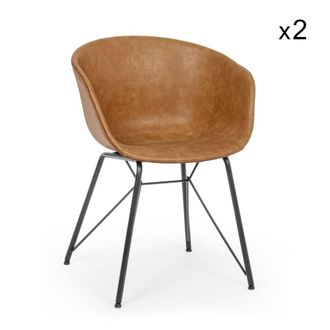 Konte Design Lote de 2 sillones de piel sint&eacute;tica,patas de acero negro,reposabrazos