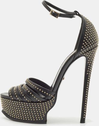 Roberto Cavalli Black Leather Studded Platform Sandals