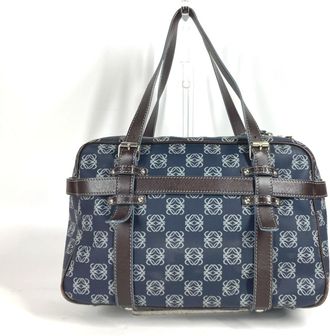 Loewe Brown Navy Pvc Leather Handbag Shoulder Bag (Pre-Owned)