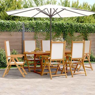 vidaXL Set De Comedor De Jard&iacute;n 7 Pzas Tela Madera Maciza Blanco Crema Vidaxl