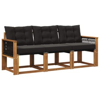 vidaXL Conjunto De Sof&aacute;s De Exterior Con Coj&iacute;n 3 Pcs Natural Y Negro Vidaxl