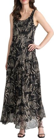 Jones New York Botanical Print Chiffon Tiered Maxi Dress in Jones Black/jones Khaki at Nordstrom, Size X-Large