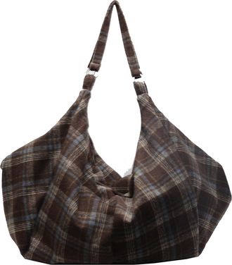Generic Women Canvas Plaid Underarm Shoulder Bag Adjustable Strap for Daily Use(Coffee) (Coffee)