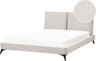 Beliani Cama Con Somier Moderno Tapizado De Pana Somier De Listones Cabecero Acolchado 160 X 200 Cm Beige Claro Melle