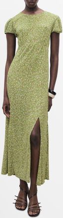 Mango Floral Puff Sleeve Pleated Maxi Dress in Green at Nordstrom, Size 10