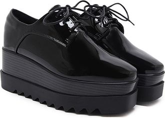 Generic Patent Leather Oxfords for Women Fashion Black Chunky Heel Height Increase Platform Business Work Dress Wedge Shoes