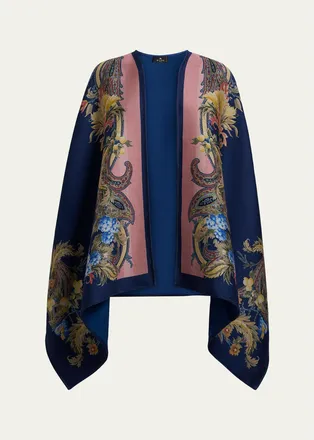 Etro Paisley Wool-Blend Jacquard Cape