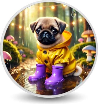 OEM Moneda Plateada De 1 Oz De Rainy Day Pug Adventure