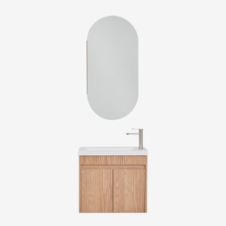 Sklum Conjunto De Mueble De Ba&ntilde;o Suspendido En Madera Con Lavabo Integrado Narek Sklum
