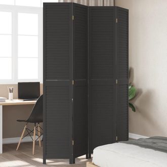 vidaXL Biombo Separador De 4 Paneles Madera Maciza Paulownia Negro Vidaxl