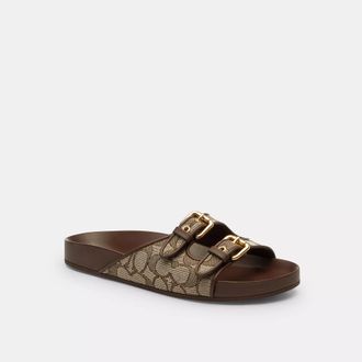Coach Two Band Buckle Sandal In Signature Jacquard