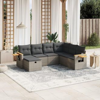 vidaXL Vidaxl - Set De Sof&aacute;s De Jard&iacute;n 7 Piezas Con Cojines Rat&aacute;n Pe Gris