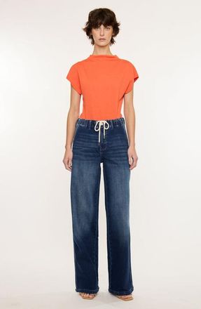 Kancan Quin Knit High Rise Wide Pants in Dark Wash at Nordstrom, Size 28