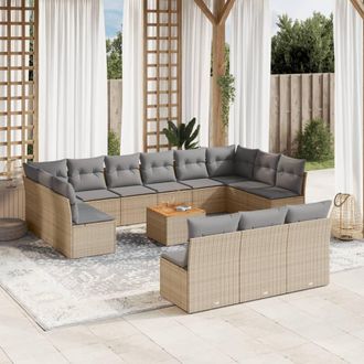 vidaXL Set Sof&aacute;s De Jard&iacute;n 14 Pzas Con Cojines Rat&aacute;n Sint&eacute;tico Beige Vidaxl