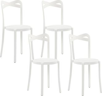 Beliani Conjunto De 4 Sillas De Jard&iacute;n Blancas Polipropileno Ligeras Interior Exterior Resistente A La Intemperie Pl&aacute;stico Moderno Camogli
