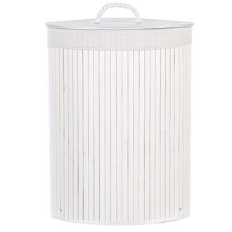 Beliani Cesta De Madera De Bamb&uacute; Blanca 60 Cm Tapa Extra&iacute;ble Accesorio Matara