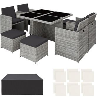 TecTake Conjunto de rat&aacute;n y aluminio 8 plazas polirat&aacute;n gris claro