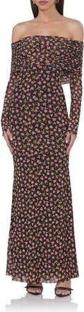 AFRM Thelma Print Off the Shoulder Long Sleeve Mesh Maxi Dress in Spring Ditsy at Nordstrom Rack, Size Xx-Small