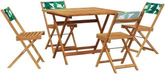 vidaXL 5 Piece Garden Dining Set Leaf Pattern Fabric and Solid Wood vidaXL