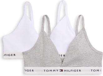Tommy Hilfiger Bralette-BH 2 PK TRIANGLE BRALETTE, Damen, Gr. 128/134, N-Gr, wei&szlig;, lt grau htr, Jersey, Obermaterial: 95% Baumwolle, 5% Elasthan, TOMMY HILFIGER UNDE