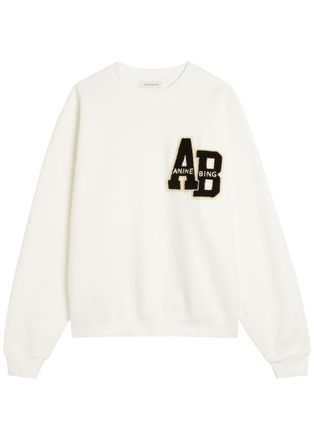 Anine Bing Miles Logo-appliqu&eacute;d Cotton Sweatshirt - White - S (UK8-10 / S)