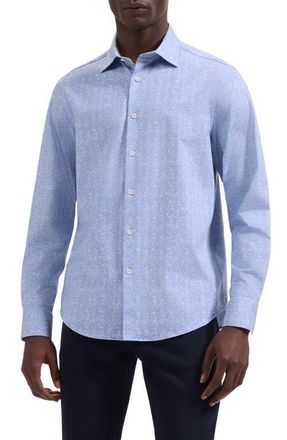 Bugatchi Jimmy OoohCotton Abstract Print Button-Up Shirt in Air Blue at Nordstrom, Size Xxx-Large