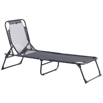 Beliani Tumbona Plegable Contempor&aacute;nea Para Jard&iacute;n De Textileno Y Acero Respaldo Reclinable Negro Ambato