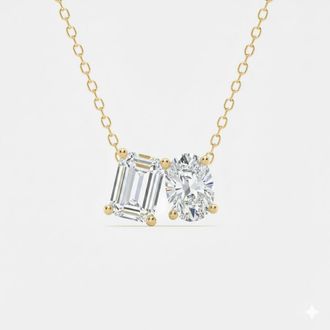Mauli Jewels 2.00 Carat Lab Grown Diamond Emarald and Oval Cut Toi Et Moi Pendant Necklace in 14k gold for Women