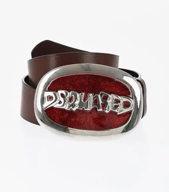 Dsquared2 Leather Belt with Glittered Buckle 40mm size 80