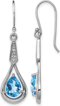 Diamond2Deal Sterling Silver Rhodium-plated CZ and Blue Topaz Dangle Earrings