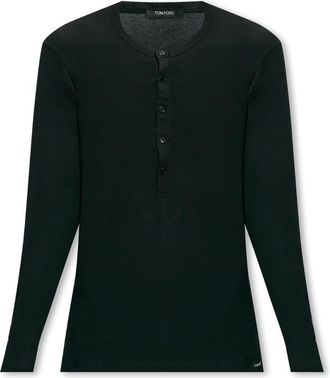 Tom Ford Henley T-Shirt - Heren - Longsleeves - Zwart - S - Katoen - Tops