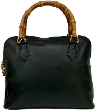 Gucci Black Leather Boston Bag Handbag Tote Bag (Pre-Owned)